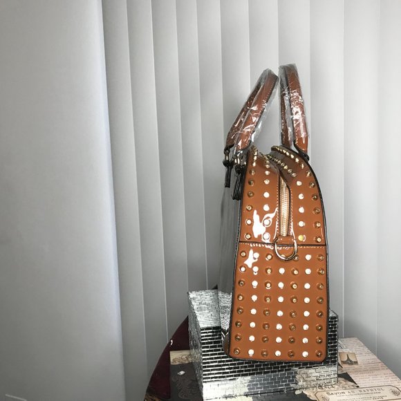 Dasein Patent Leather Rhinestone Fashion Handbag - Picture 4 of 5